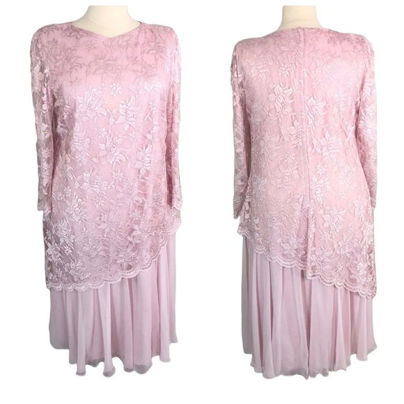 Miss Elliette Dresses & Skirts - Miss Elliette Mother of Bride Lace Shift Dress Lagenlook Boat Neck Long Sleeves